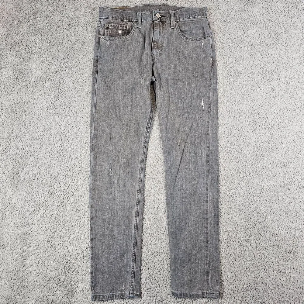 Levis 512 Jeans Mens Gray Slim Taper Flex Stretch Denim Distressed Street Skater